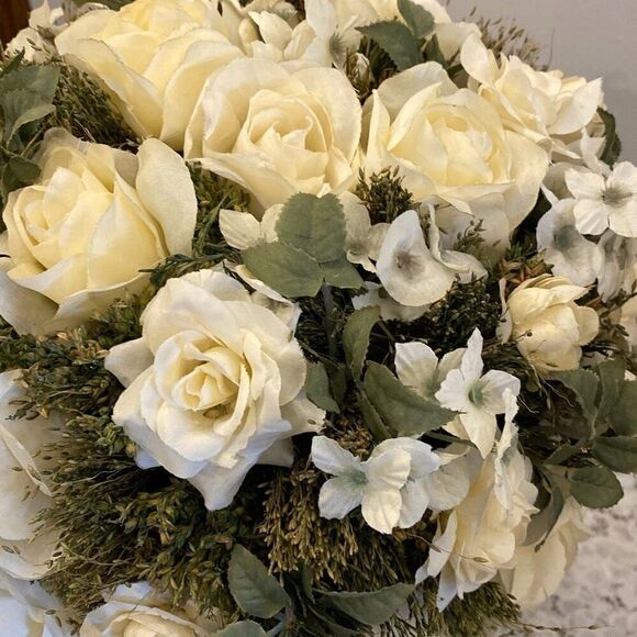 Vntage Floral Arrangement Centerpiece White Roses Twigs - Picture 5 of 5